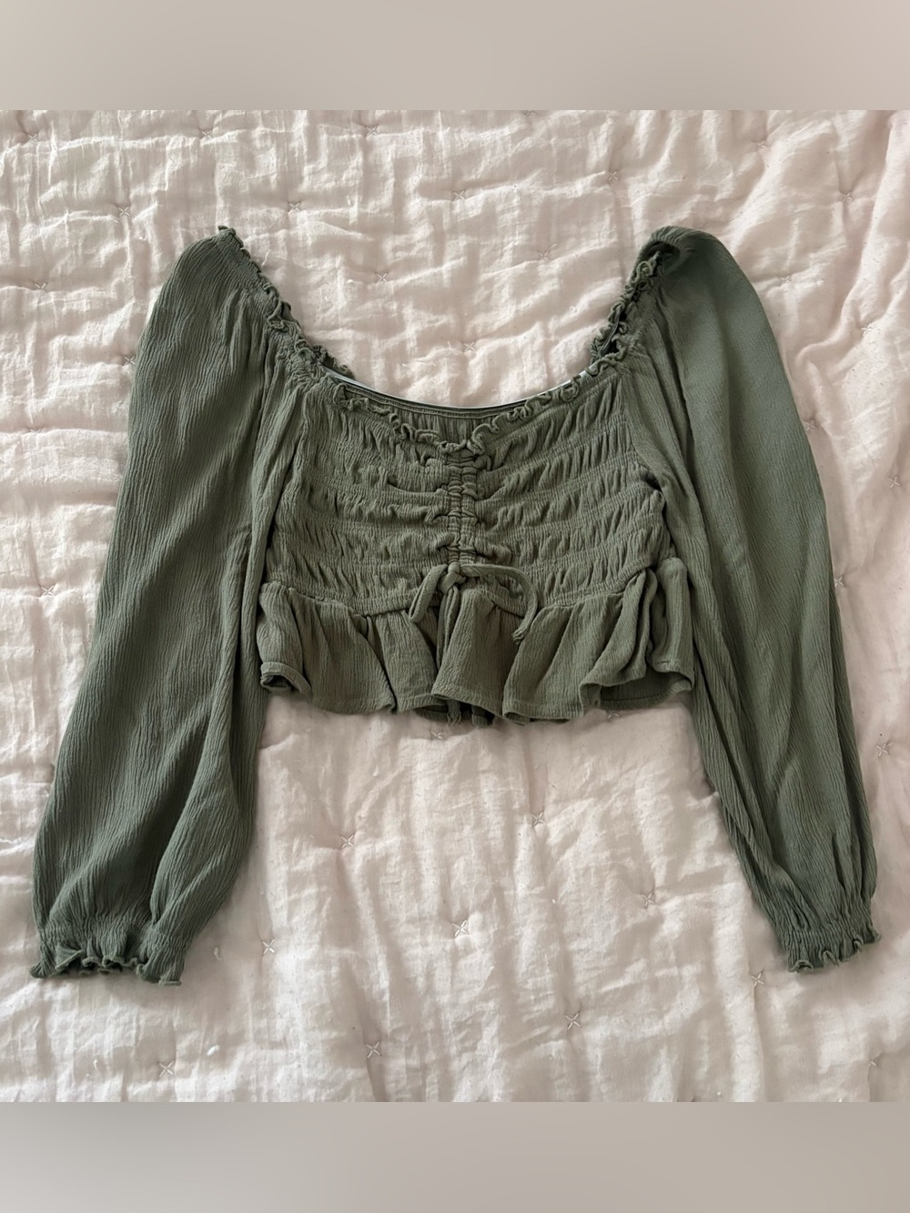 Bluebell Collection Green Ruched Crop Top - Picture 2 of 6